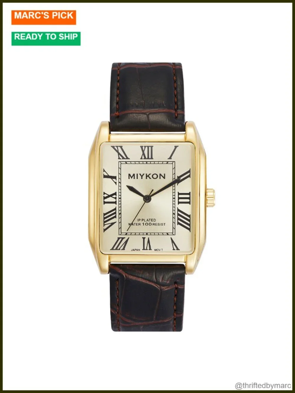 Vintage Square Tank Analog Watch Genuine Leather Strap Japanese Quartz